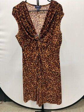 Chaps Brown Abstract Print Jersey Dress with Ring Detail
